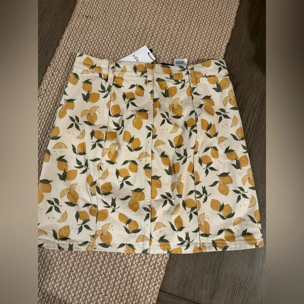Reformation Cream Mini Skirt with Yellow Citrus Print